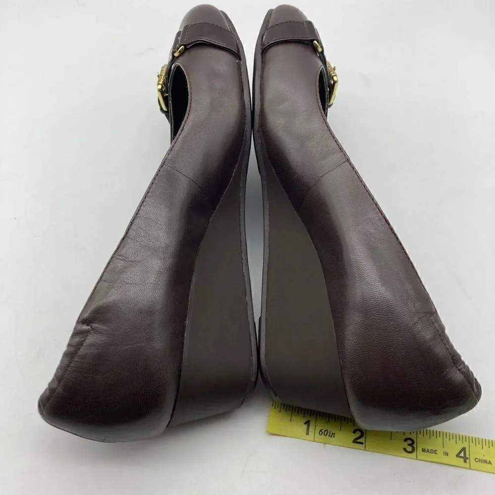 Lauren Ralph Lauren IIena Brown Leather Wedge Shoes Size 7B - Picture 6 of 8